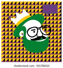 Hipster men head say hello illustration. Poster and design template for barbershop