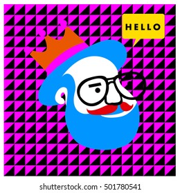 Hipster men head say hello illustration. Poster and design template for barbershop