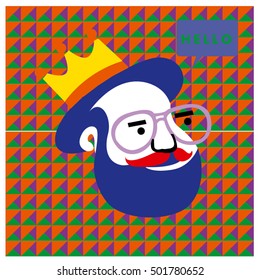 Hipster men head say hello illustration. Poster and design template for barbershop