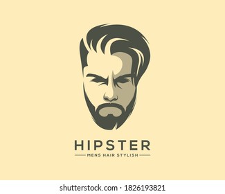 Hipster men's hair stylish logo design