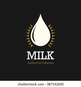 Hipster milk logo. Vector design isolated cow farm. White and black modern stylish design. Fresh drink logotype.