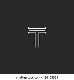 Hipster minimal letter T logo monogram, simple thin lines style medieval emblem boutique