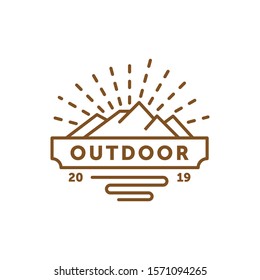 hipster minimal mountain outdoor logo in trendy linear line stroke style for tattoo inspiration