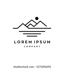 hipster minimal mountain outdoor logo in trendy linear line stroke style for tattoo inspiration