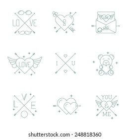 Hipster minimalist vector Valentine day design elements set.