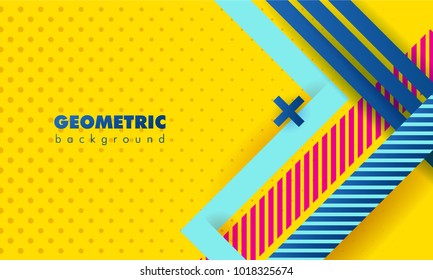 Hipster modern geometric abstract background. Bright yellow banner with blue stripes, textured background. Business template for a bright color. Realistic stripes background.