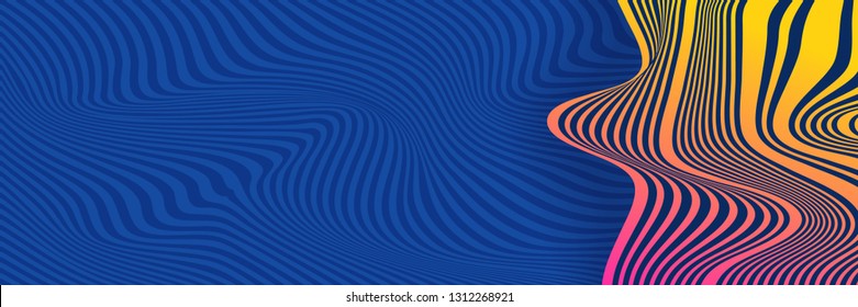 Hipster modern geometric abstract background. Bright blue banner with a trend gradient stripes, textured background. Business template for a bright color. Illusion stripes background.