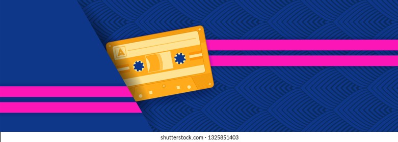 Hipster modern geometric abstract background. Bright blue banner with audio cassette trend gradient, textured background. Business template for a bright color. Illusion stripes background.