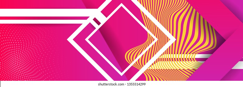 Hipster modern geometric abstract background. Bright pink banner with a trend gradient stripes, textured background. Business template for a bright color. Illusion stripes background.