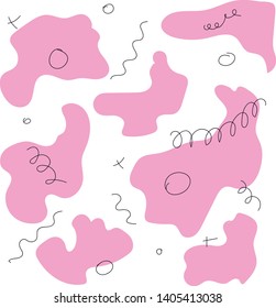 Hipster modern geometric abstract background. Bright pink banner with stripes, dots, wavy lines textured background. Business template for a bright color. 