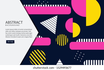 Hipster modern geometric abstract background. Bright colorful pink, yellow, white, and blue strip with textured background for use cover business, advertising, corporate banner