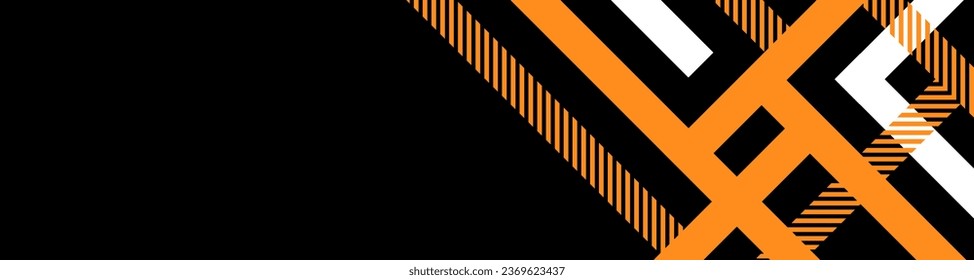 Hipster modern geometric abstract background. Bright black banner with a trend orange stripes, textured background. Business template for a bright color. Illusion stripes background. Large banner sale