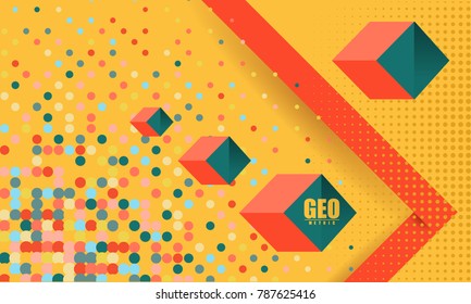 Hipster modern geometric abstract background. Bright yellow banner with with a red stripe, textured background. Business template for a bright color. Realistic stripes background.