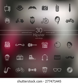 hipster modern icons for mobile interface on blurred background