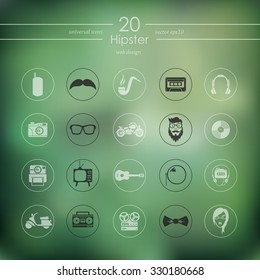 hipster modern icons for mobile interface on blurred background