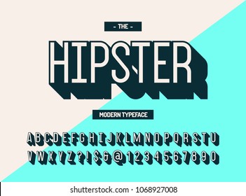 Hipster modern typeface 3d style. Cool font. Alphabet trend typography for party poster, t shirt, promotion, label, special offer. Vector Illustration 10 eps