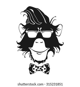 Hipster Monkey isolated on white background. Vector EPS 10.
