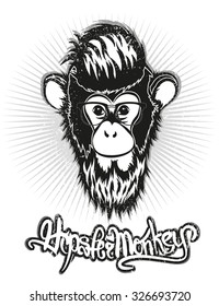 Hipster Monkey vector illustration in glasses. Hipster look. 2016 year of the monkey.