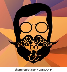 Hipster with motivating text  and abstract background. Perfect for flyer and brochures