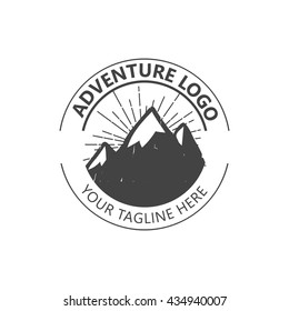 Hipster mountain logo. Hipster badge. Adventure hipster logo.