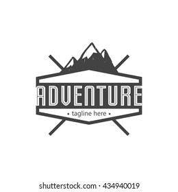Hipster mountain logo. Hipster badge. Adventure hipster logo.