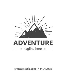 Hipster mountain logo. Hipster badge. Adventure hipster logo.