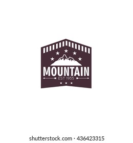 Hipster mountain logo. Hipster badge. Adventure hipster logo.
