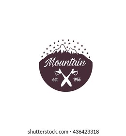 Hipster mountain logo. Hipster badge. Adventure hipster logo.