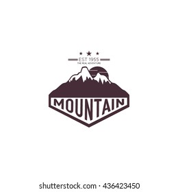 Hipster mountain logo. Hipster badge. Adventure hipster logo.