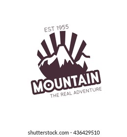 Hipster mountain logo. Hipster badge. Adventure hipster logo.