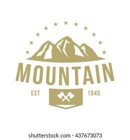 Hipster mountain logo. Hipster badge. Adventure hipster logo.