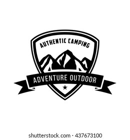 Hipster mountain logo. Hipster badge. Adventure hipster logo.