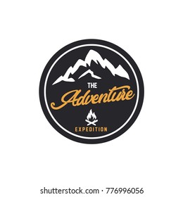 Hipster mountain logo. Hipster badge. Adventure hipster logo.