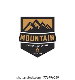 Hipster mountain logo. Hipster badge. Adventure hipster logo.