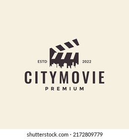 hipster movie film with city logo design vector graphic symbol icon illustration creative idea