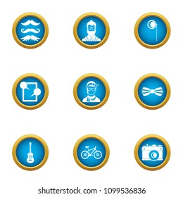 Hipster music icons set. Flat set of 9 hipster music vector icons for web isolated on white background