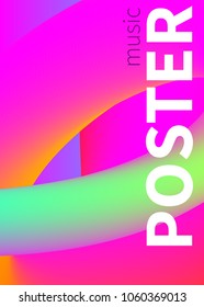 Hipster music poster. Abstract wave blend background, color shapes, digital bright banner, card, night club flyer. Vector illustration