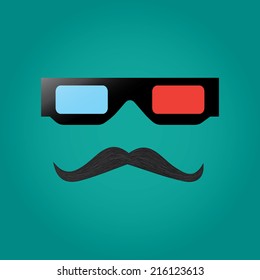 Hipster mustache and 3d cinema glasses. EPS10 vector background.