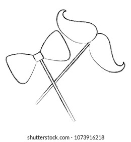 hipster mustache and bow tie in stick