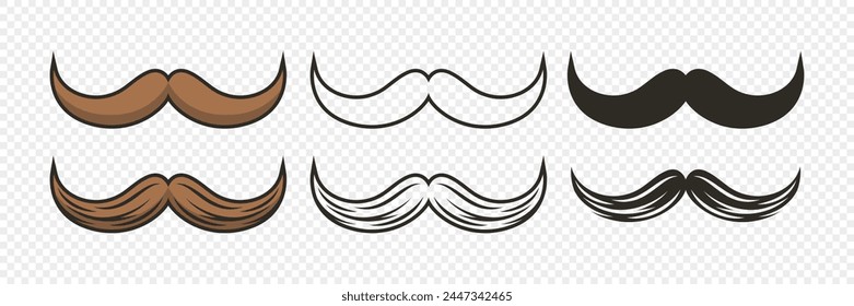 Bigote hipster. Conjunto de decoración de fiesta de caricatura. Bigote Clásico, Símbolo Del Día Del Padre. Italia Bigote Ícono, Ilustración vectorial