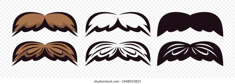 Bigote hipster. Conjunto de decoración de fiesta de caricatura. Bigote Clásico, Símbolo Del Día Del Padre. Italia Bigote Ícono, Ilustración vectorial