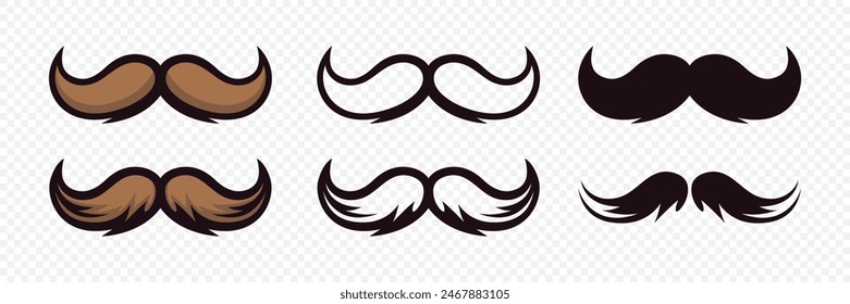 Bigote hipster. Conjunto de decoración de fiesta de caricatura. Bigote Clásico, Símbolo Del Día Del Padre. Italia Bigote Ícono, Ilustración vectorial