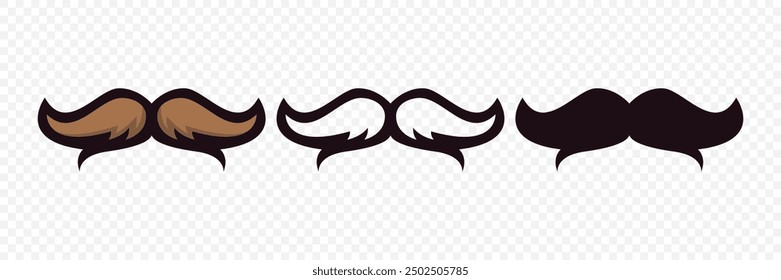 Bigote Hipster. Conjunto de decoración de fiesta de caricatura. Bigote clásico, símbolo del Día del Padre. Icono de bigote de Italia, Ilustración vectorial