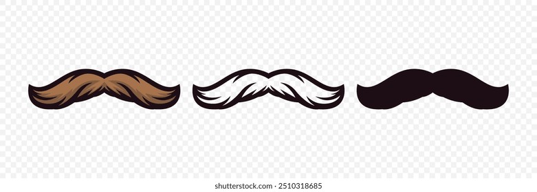 Bigote Hipster. Conjunto de decoración de fiesta de caricatura. Bigote clásico, símbolo del Día del Padre. Icono de bigote de Italia, Ilustración vectorial