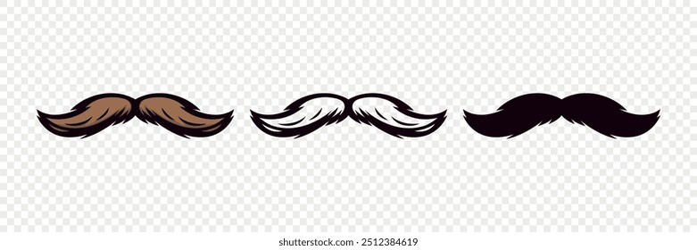 Bigote Hipster. Conjunto de decoración de fiesta de caricatura. Bigote clásico, símbolo del Día del Padre. Icono de bigote de Italia, Ilustración vectorial