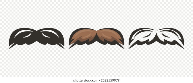 Bigote Hipster. Conjunto de decoración de fiesta de caricatura. Bigote clásico, símbolo del Día del Padre. Icono de bigote de Italia, Ilustración vectorial