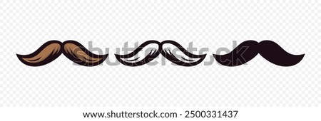 Hipster Mustache. Cartoon Face Party Decoration Set. Classic Mustache, Fathers Day Symbol. Italy Mustache Icon, Vector Illustration