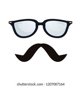 hipster mustache and glasses on white background