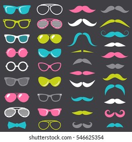 hipster mustache and glasses set