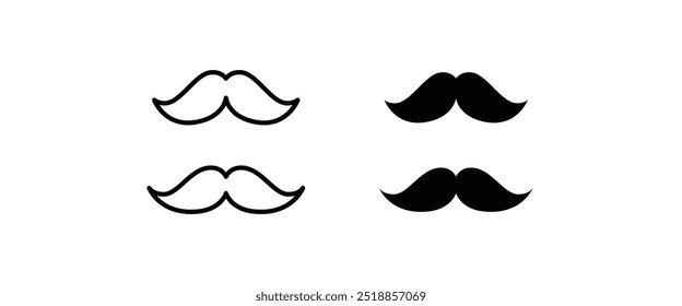 Hipster Mustache icon. Barber line and flat icons set, editable stroke isolated on white, linear vector outline illustration, symbol logo design style